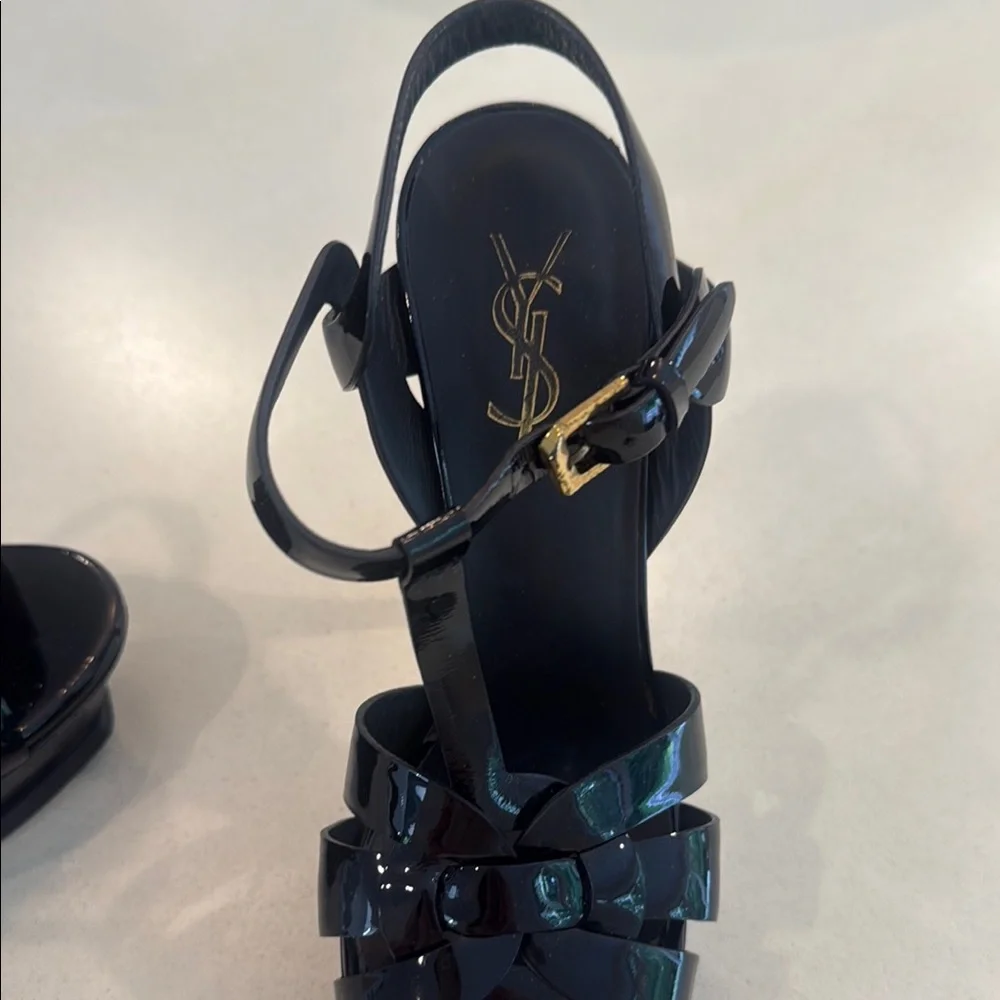 Saint Laurent Black Patent Leather Platform T-Strap Tribute Sandals - Picture 3 of 9
